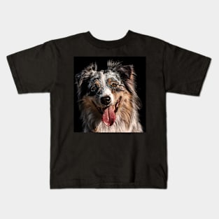 Australian Shepherd in front of a black background Kids T-Shirt